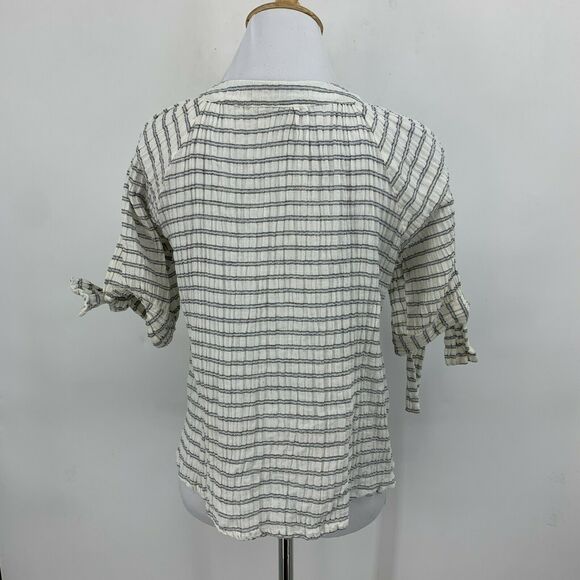 Sundance Crinkled Blouse Women's Size S Mid Sleeve Tie Cuff Big Buttons Shirt - Picture 5 of 10